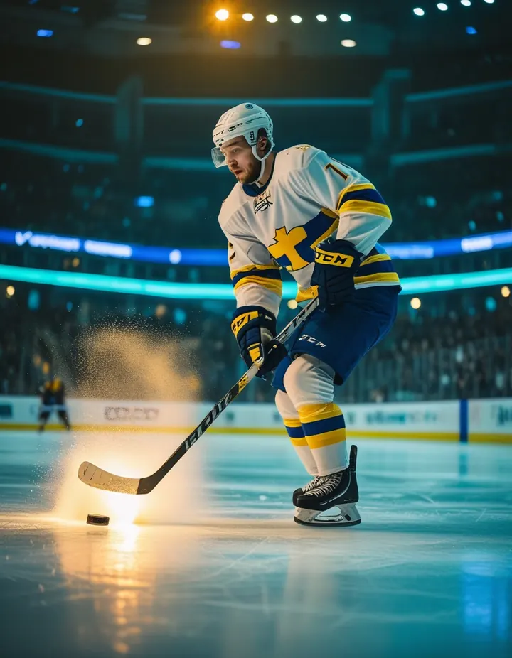 Ice hockey under the lights of a Swedish arena