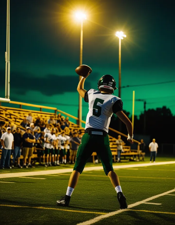 High school American football on a Friday night under the lights