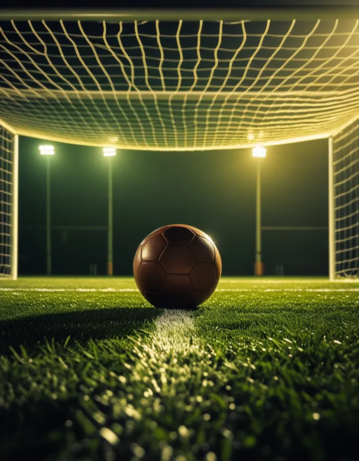 A ball races across the grass toward an empty goal