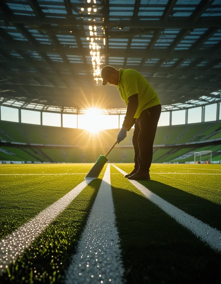 Freshly painted lines on a new pitch at sunrise
