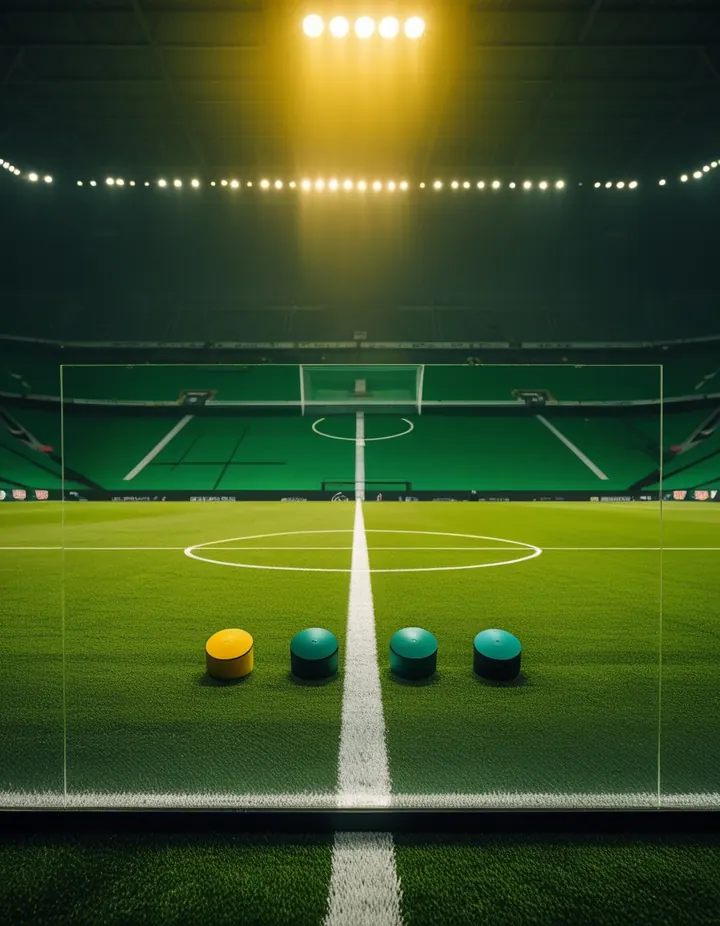 A tactics board with magnets on a pitch-green surface