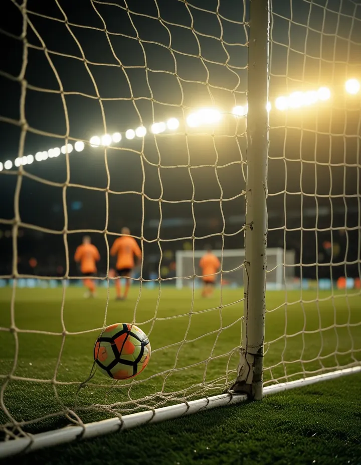 A goal net bulges as the ball goes in